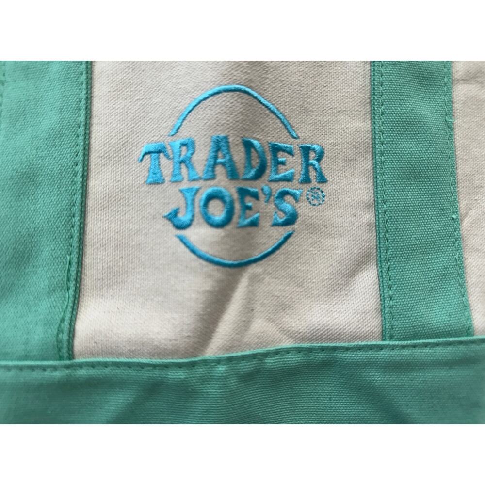 Trader Joe's Mini Pastel Canvas Tote Bag Mint Green Limited Edition - Picture 3 of 9